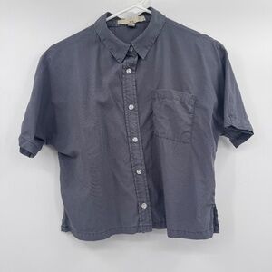 Thread Supply Top Women Small Gray Cropped Chambray Button Up Short Sleeves